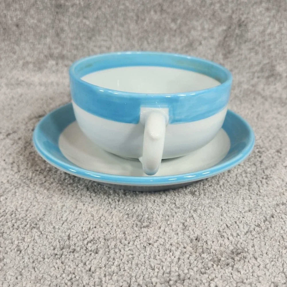 Shenango‎ China Cup and Saucer Blue Band Restaurant Ware White Vintage USA N-9
